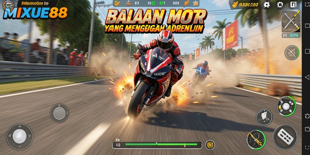 Screenshot MIXUE88 menampilkan momen balapan motor yang seru dan mendebarkan.